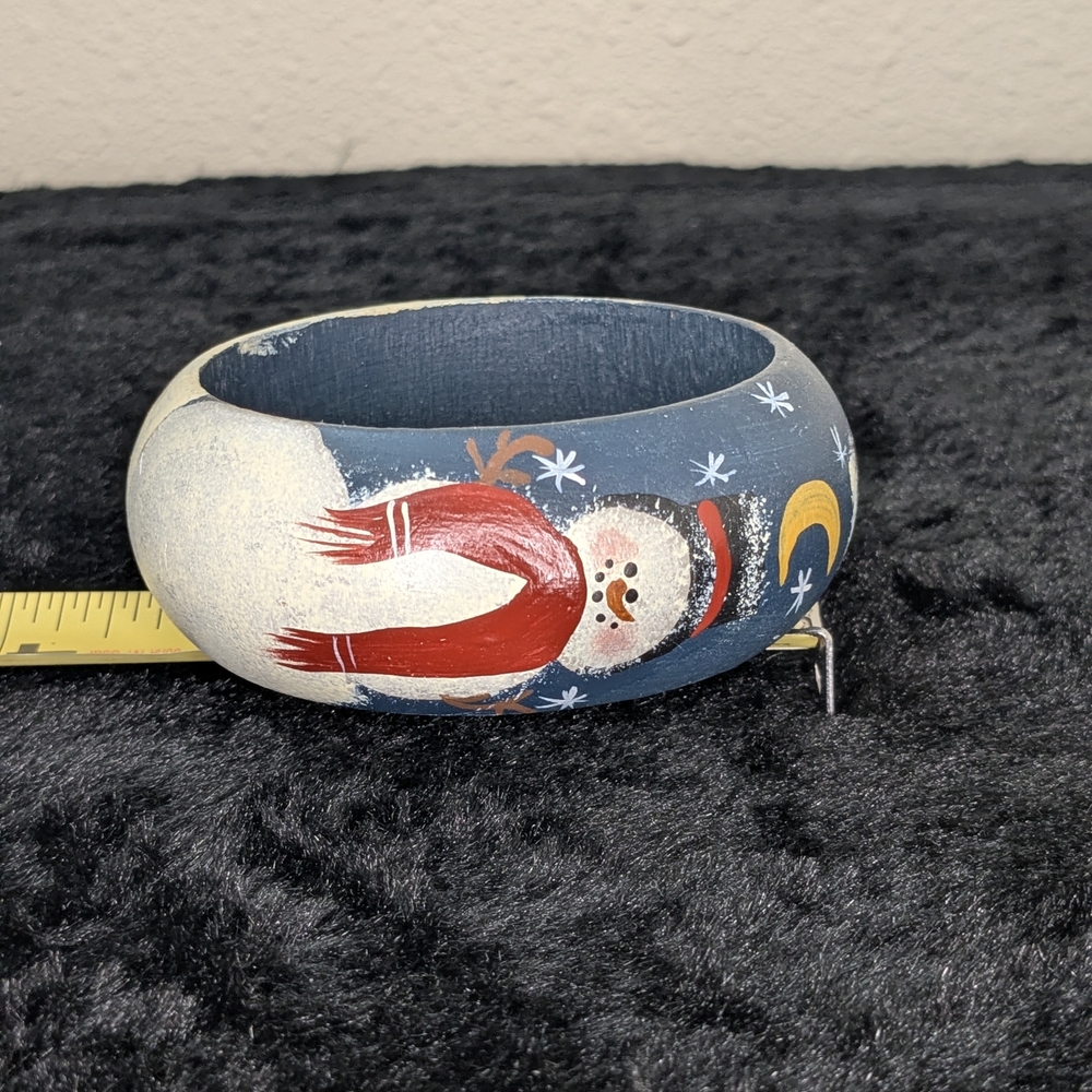 Hand-Painted Wooden Snowman Cuff Bracelet - Charming Winter Wear